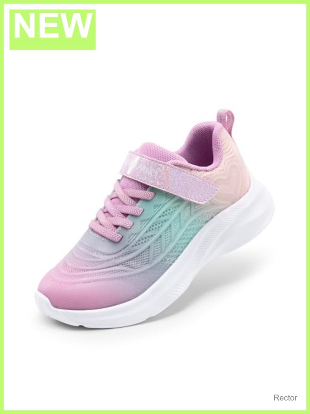 Girls Lightweight Running Sneakers with Hook & Loop Strap and Reinforced Toe
